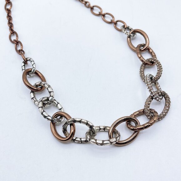 Brighton Two-Tone Link Necklace With Silver Accents & Pave Crystals - Picture 2 of 7